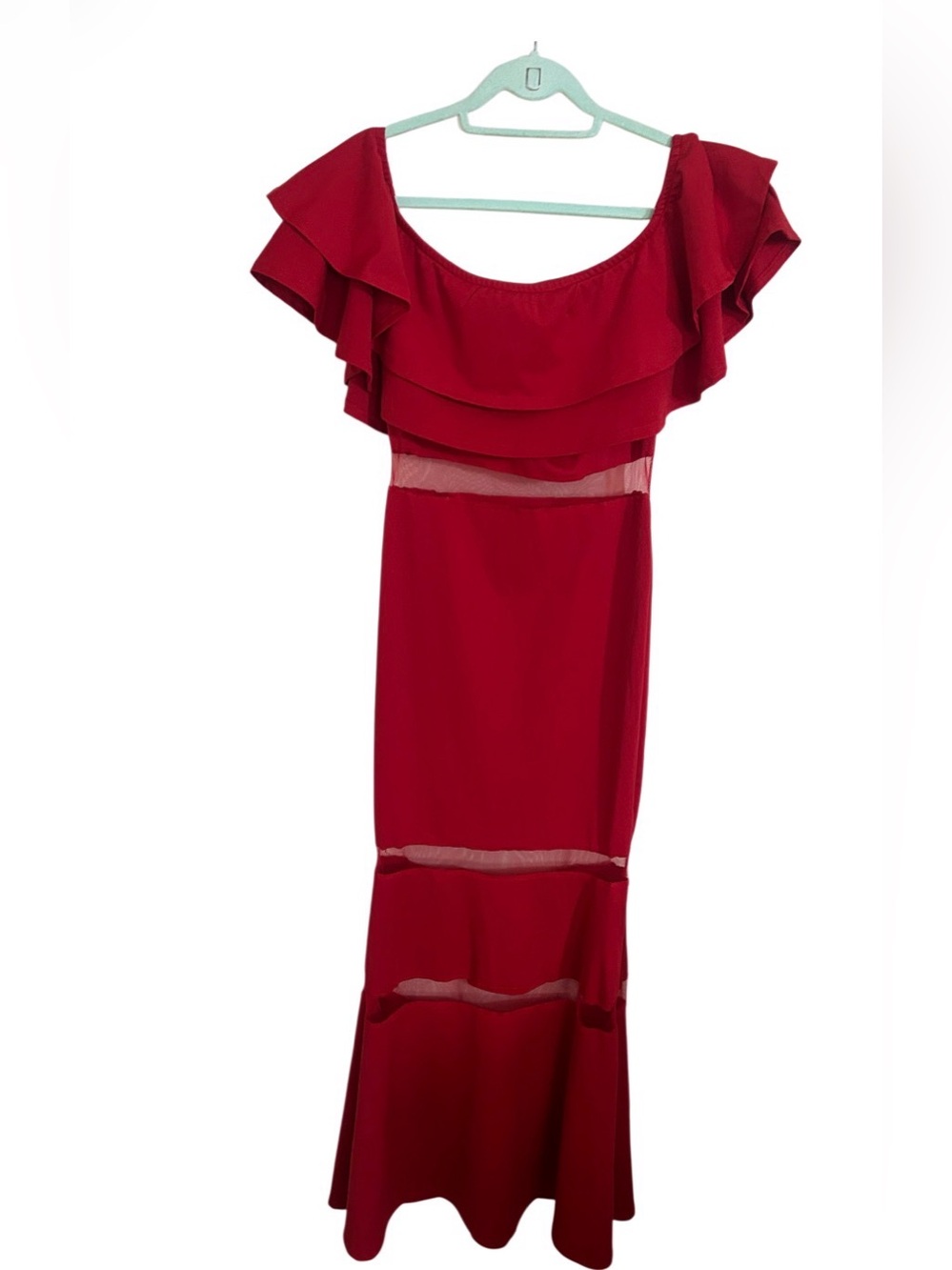 One-Shoulder Red Ruffle Maxi Dress